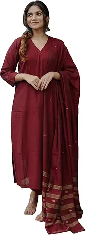 Maroon Handloom Cotton Kurti Set